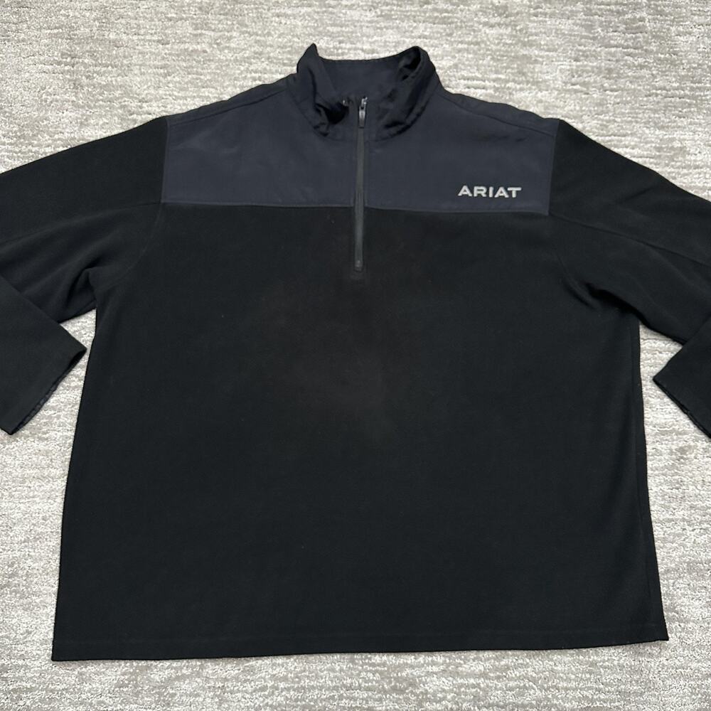 Ariat Sweatshirt Mens 2XL Black Basis 2.0 1/4 Zip Fleece Pullover Mock Neck - Picture 2 of 14